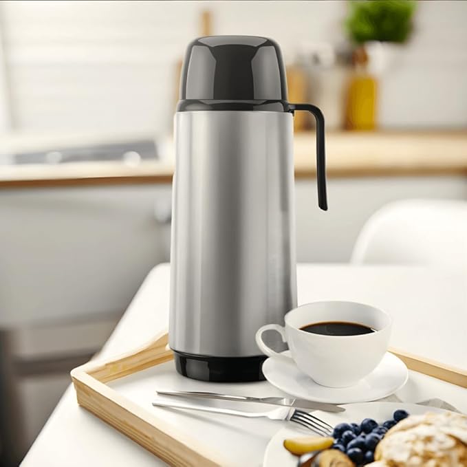 Garrafa térmica Invicta Singulare 1L prata com tampa de rosca hermética - design clássico e econômico para cozinha ou escritório